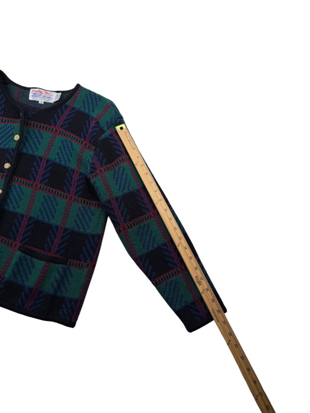 Vintage 80s tally ho plaid button front preppy cardigan sweater 2XL - Picture 10 of 10